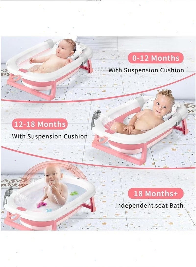 يواوليتي حوض استحمام للأطفال، حوض استحمام قابل للطي مع وسادة استحمام ناعمة للأطفال حديثي الولادة، فتحة تصريف وأرجل دعم مانعة للانزلاق (وردي) - Image 1